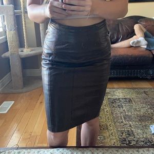 Brown leather midi skirt
